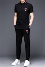 2023新款男士休闲运动套装中年男装夏季翻领短袖t恤冰丝一套衣服，男装休闲套装，电商B212（原钱塘6029）