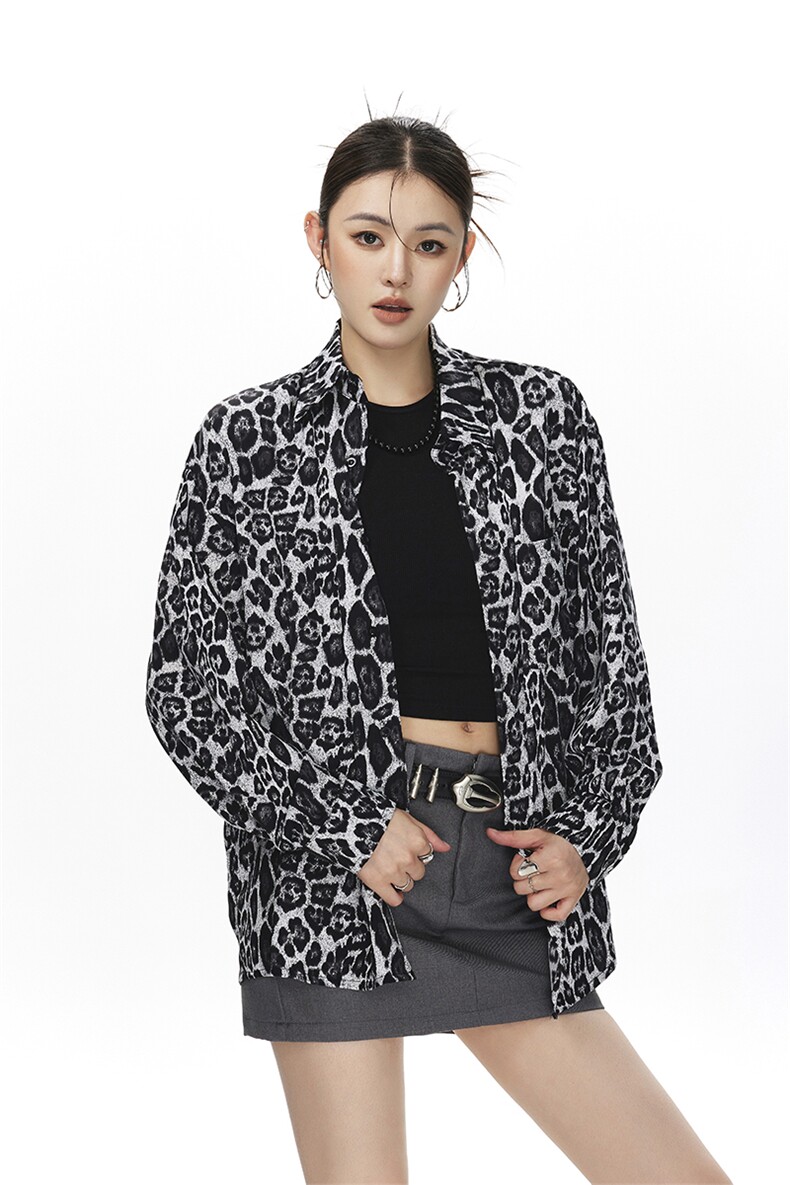 野性豹纹长袖衬衫大码M-5XL100%聚酯纤维衬衫中性CS78728P35控58,男装衬衫,星座226-1