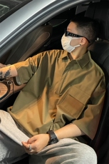 T6069/P35夏季简约短袖衬衫男设计感小众工装衬衣polo衫宽松T恤男，男装T恤，电商A141