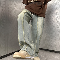 美式复古毛边牛仔裤男2024秋季潮牌oversize直筒阔腿裤K7499-P42，男装牛仔裤，星座512-3