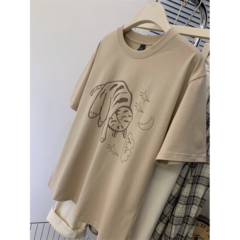 T0677-P25 日系卡通猫咪纯棉印花短袖 男女款情侣百搭图片
