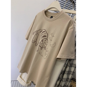 T0677-P25 日系卡通猫咪纯棉印花短袖 男女款情侣百搭图片
