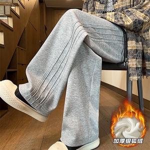 冬款美式潮褶边拖地裤男大码银狐绒直筒卫裤K1114J加绒-特P35控58图片