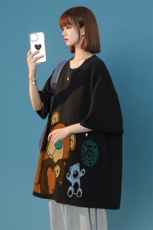 中性风春夏新款宽松小熊印花运动休闲短袖T恤多色T6019P25控38，男装T恤，电商A268