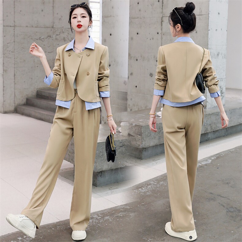 假两件西装外套女2023春新款时尚撞色设计感轻熟风西装外套阔腿裤图片