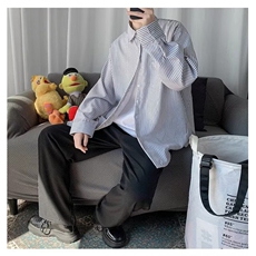 GS013P40纯色长袖条纹衬衫潮男百搭日系韩版宽松春秋衬衣外套，男装衬衫，星座1108-5