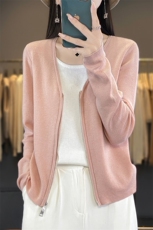 拼色假两件针织开衫女2025早春新款套头打底衫休闲百搭短外套上衣，女装针织衫/毛衣，秋虹羊绒