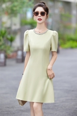 小香风高档钉珠圆领连衣裙女2025夏季新款小个子修身显瘦气质裙子，女装连衣裙，英标秀（1C119）