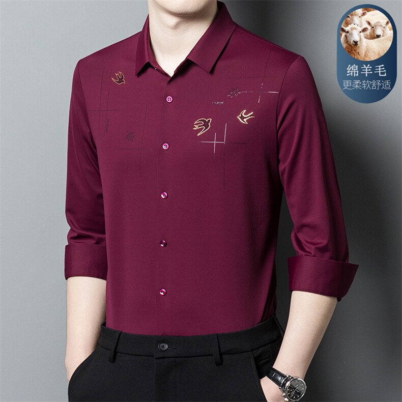 DN7239男式服装新款无痕羊毛衬衫男长袖翻领休闲四季可穿衬衣P102图片