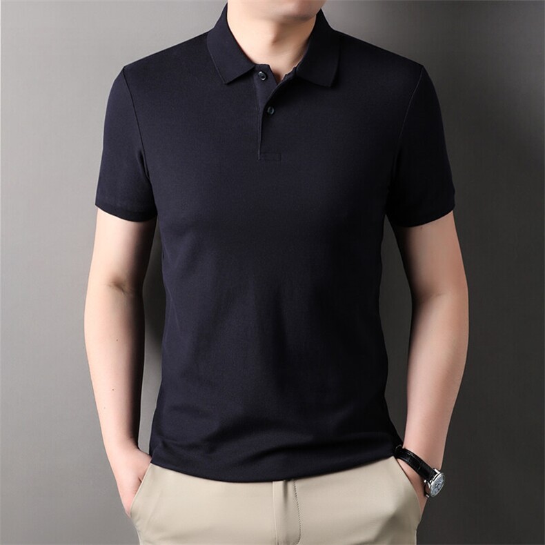 黑色短袖男款polo衫夏季痞帅轻熟风成熟稳重男装重磅翻领正肩t恤图片