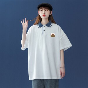 2026夏季新款中性宽松个性polo衫拼色翻领短袖T恤 PL6101 P35控48图片