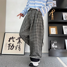 CK03/P78控108秋季中性风阔腿条纹格子慵懒休闲裤男女可穿黑首，男装休闲裤，星座305B-1