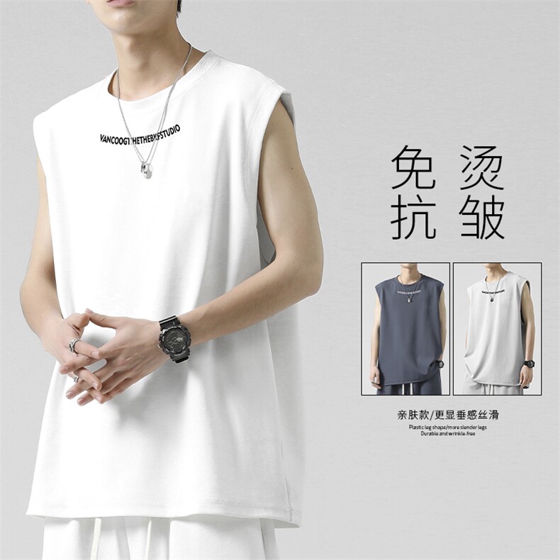 运动冰丝上衣健身砍袖夏季速干冰氧篮球圆领背心 TT389-特批34图片