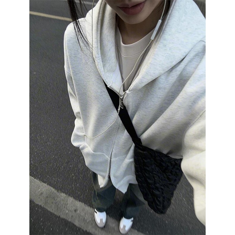 抖音得物品质二开26春装男女美式高街结构双拉链开衫卫衣外套,女装短外套,电商A486