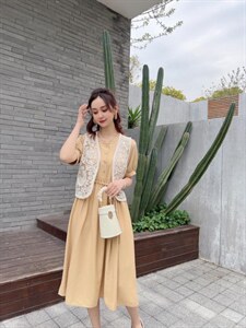 夏季新款 外搭钩花蕾丝马甲套装裙图片