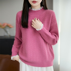 甜美蕾丝花边领保暖针织毛衣女2025秋冬新款半高领打底上衣内搭，女装针织衫/毛衣，源达羊绒