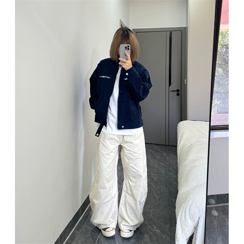 26春装高品质老钱风立领夹克外套男女美式潮牌拉链工装风宽松上衣,男装夹克,电商A443