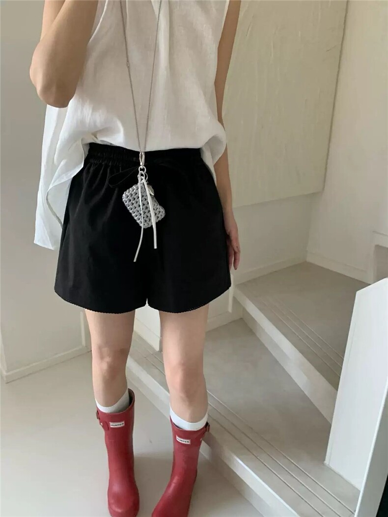 纯棉抽绳休闲短裤通勤,女装短裤/热裤,东正羊绒
