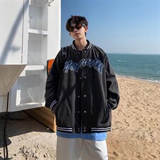 男春季长袖棒球领单排扣宽松潮流牛仔夹克潮百搭J2176P78,男装夹克,星座1116-2