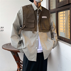 主推潮情侣装条纹假两件长袖情侣衬衫工装衬衣H753P78控98男，男装衬衫，电商A341