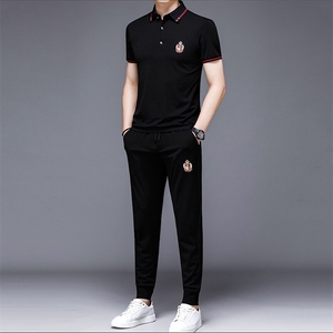 HP503夏季新款男士休闲运动套装刺绣男装百搭二件套图片