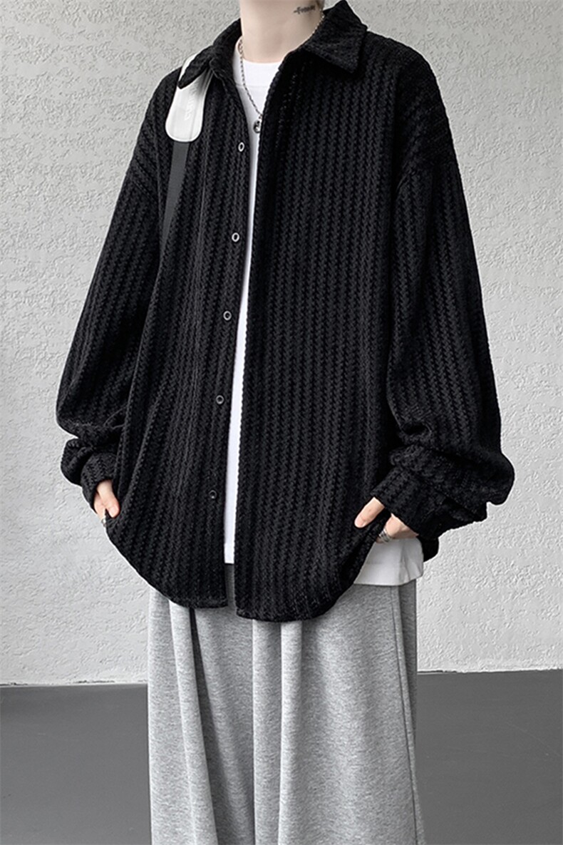 8XL-M鱼骨纹小香风衬衫男生春秋衬衣宽松慵懒垂感外套CS29009P45,男装衬衫,电商B312