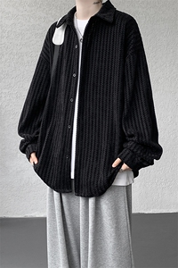 8XL-M鱼骨纹小香风衬衫男生春秋衬衣宽松慵懒垂感外套CS29009P45图片