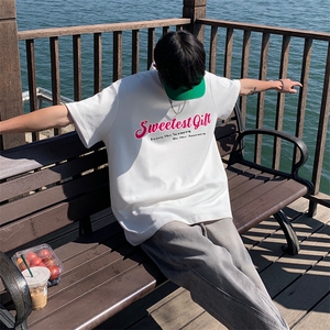 新款短袖t恤男女潮流印花感宽松半袖体恤衫男517A-2-T6625-P28图片