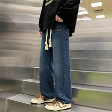 春季牛仔裤男松紧腰宽松拖地裤潮流阔腿休闲长裤子男N08825-P48，男装牛仔裤，星座308B-1