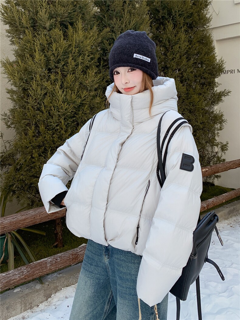 白色短款连帽羽绒服女2025冬季新款时尚学院风加厚保暖面包服外套,女装羽绒服,慧尚2-185
