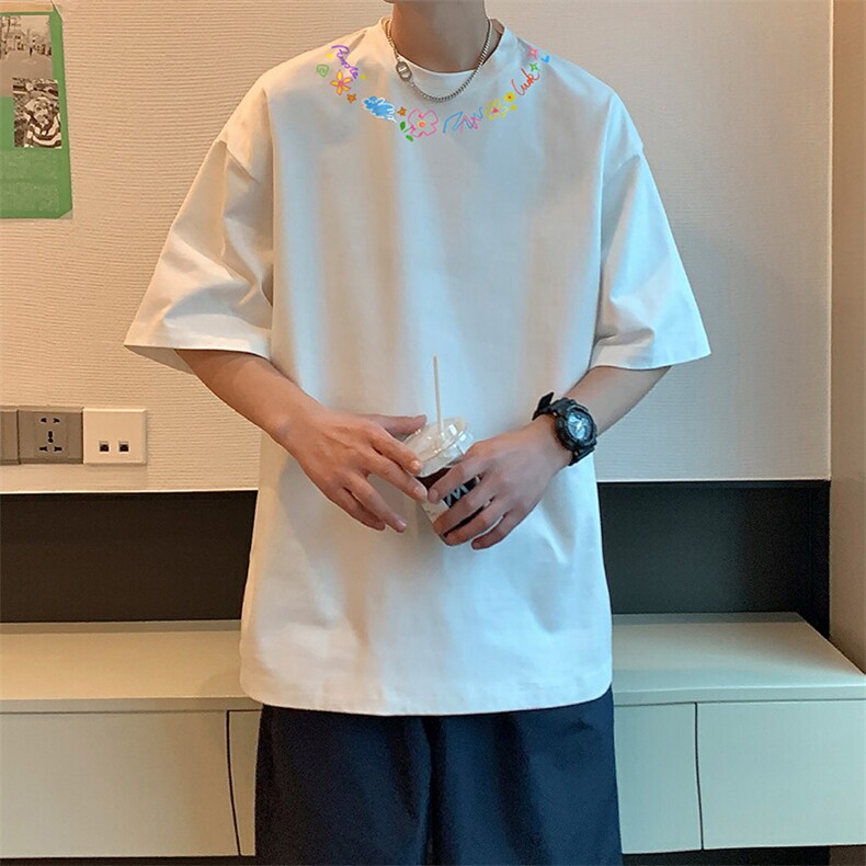 潮牌卡通花朵印花短袖男夏季新款2025宽松纯棉T恤-A2067TP20控39,男装T恤,电商B241