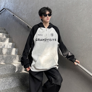 秋季宽松休闲拼接POLO套头卫衣潮外套XZ808B-WH085-P50图片