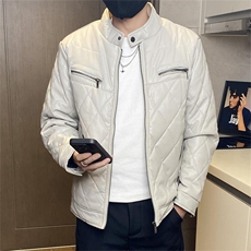 68708-P115菱形格立领PU皮棉服男保暖防风机车棉衣工装棉袄潮，男装皮衣，电商D310B