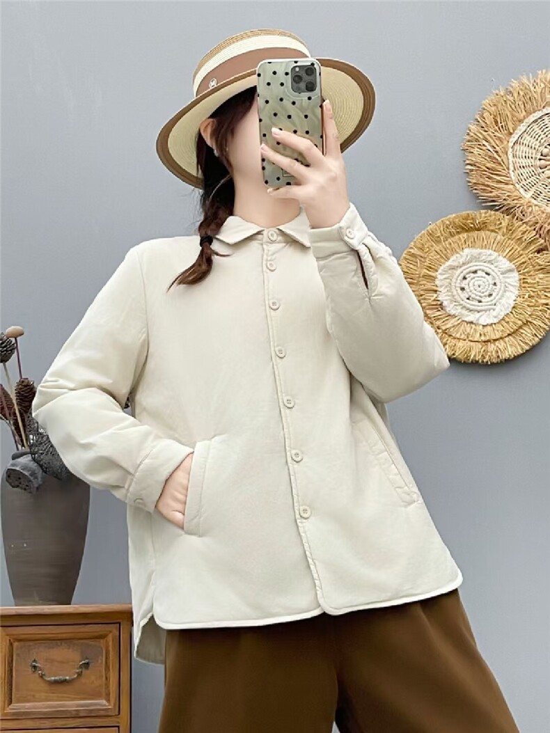 2025年秋季时尚百搭通勤简约休闲尖领竖兜加棉衬衣，女装衬衫，湘姗