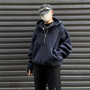 抖音得物二开 美式重磅宽松结构拉链设计防风高领连帽卫衣外套W76图片