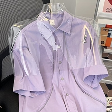 美式高街金属拉链短袖衬衫男夏季新款QC21P40，男装衬衫，星座1116-2