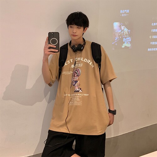 2024夏新款 港风 个性卡通印花宽松圆领短袖T恤上衣 T2211-P38图片