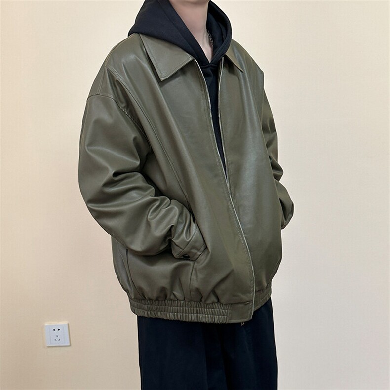 现货主推高质量皮衣外套男宽松皮夹克机车服A026P95加绒P105,男装夹克,电商A351