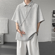 8XL-M半拉链t恤短袖POLO衫男款夏季美式翻领宽松大码半袖DT008P45，男装T恤，电商B312