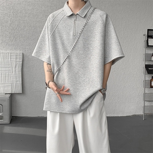 8XL-M半拉链t恤短袖POLO衫男款夏季美式翻领宽松大码半袖DT008P45图片