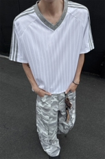 经典潮流复古条纹撞色上衣男女同款运动风高街T恤HY787TP30控48，男装T恤，电商A102B