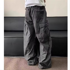 W9340-P68网图现货新款美式复古多口袋水洗工装裤褶皱伞兵裤，男装休闲裤，星座1608-2