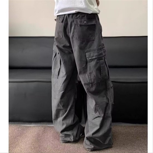 W9340-P68 网图现货 新款美式复古多口袋水洗工装裤褶皱伞兵裤图片