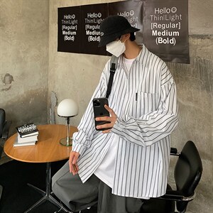 秋装条纹衬衫长袖男士外套港风潮牌休闲宽松衬衣上衣CS721P45控59,男装衬衫,电商B413-1