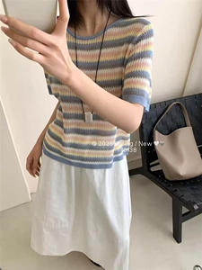高档夏季新款t恤女短袖圆领宽松休闲正肩穿搭简约洋气小众ins图片