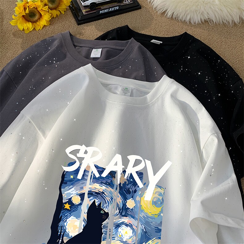 量大优供抖音视频 支持得物配合二开美式满天星亮片短袖T恤MTX209图片