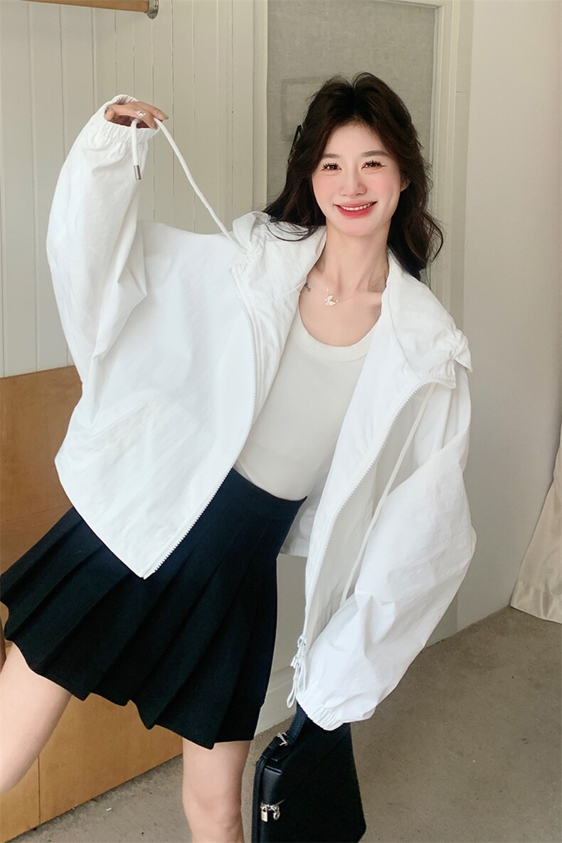 米白色连帽冲锋衣外套女2025春季新款今年流行小个子休闲短款上衣,女装短外套,浙宝276（原081）