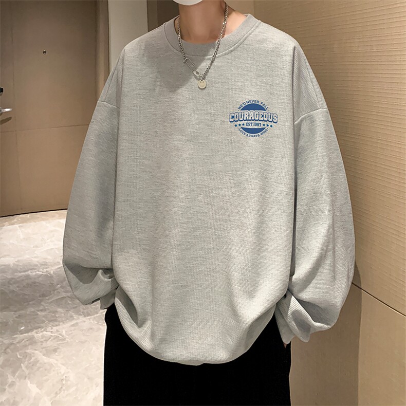 5XL华夫格卫衣男大码胖子圆领长袖t恤HW76395-P30加绒款-P40,男装卫衣,电商A040