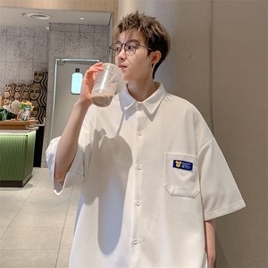 2026夏潮牌男华夫格高克重格子短袖五分袖衬衫 CS880/特P25 白色图片