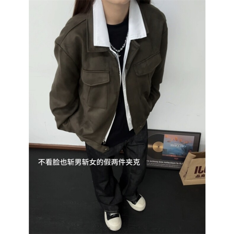 现货水洗麂皮假两件老钱风艾克夹克,男装夹克,星座910A